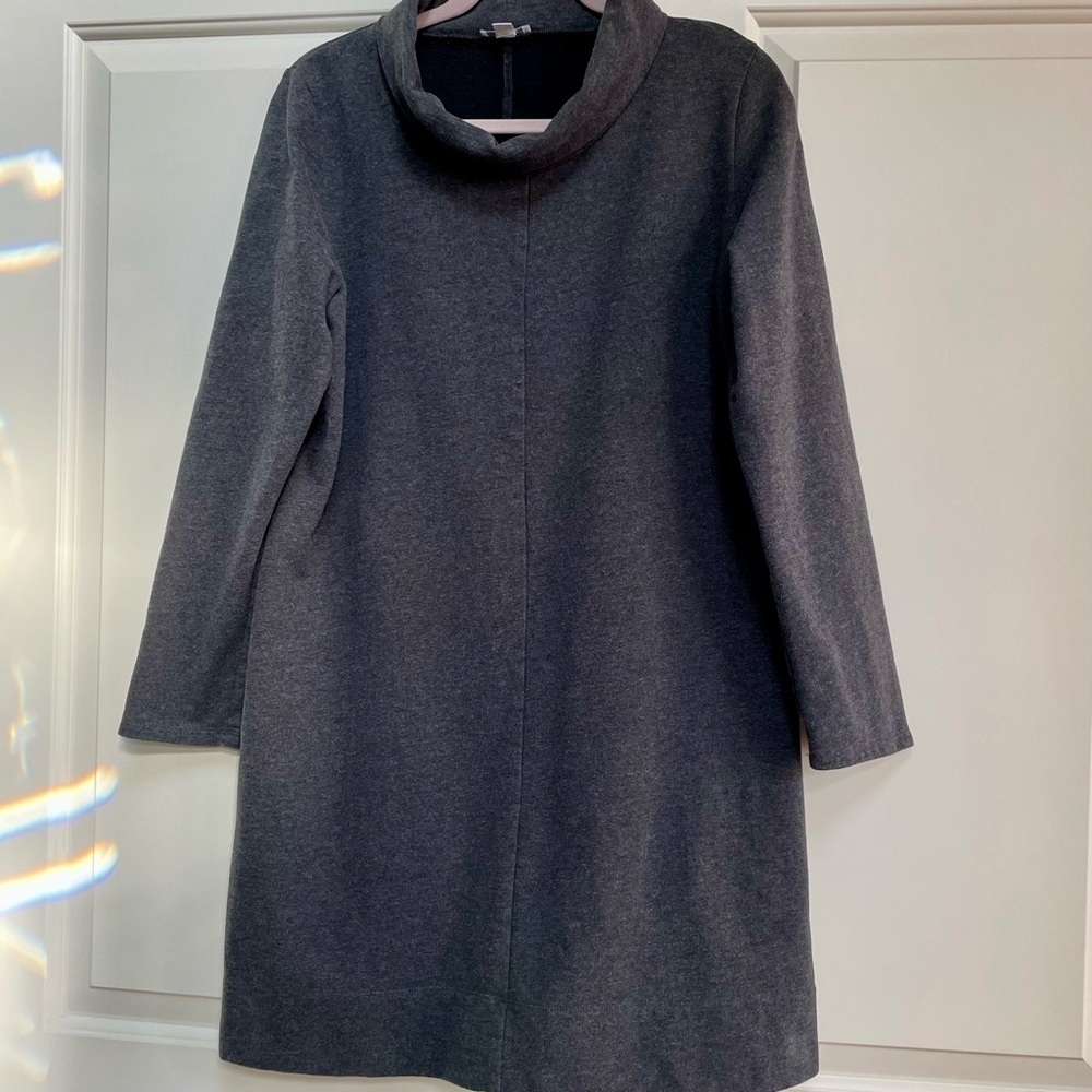 Pure Jill Dark Gray Long Sleeves Cowl Neck Fleece Lined Pullover Casual Dress